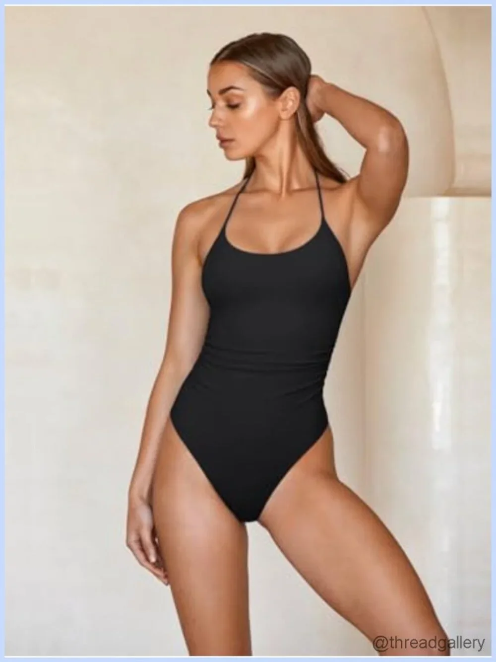 Nylon Spandex Halter One Piece Swimsuit with Removable Pads
